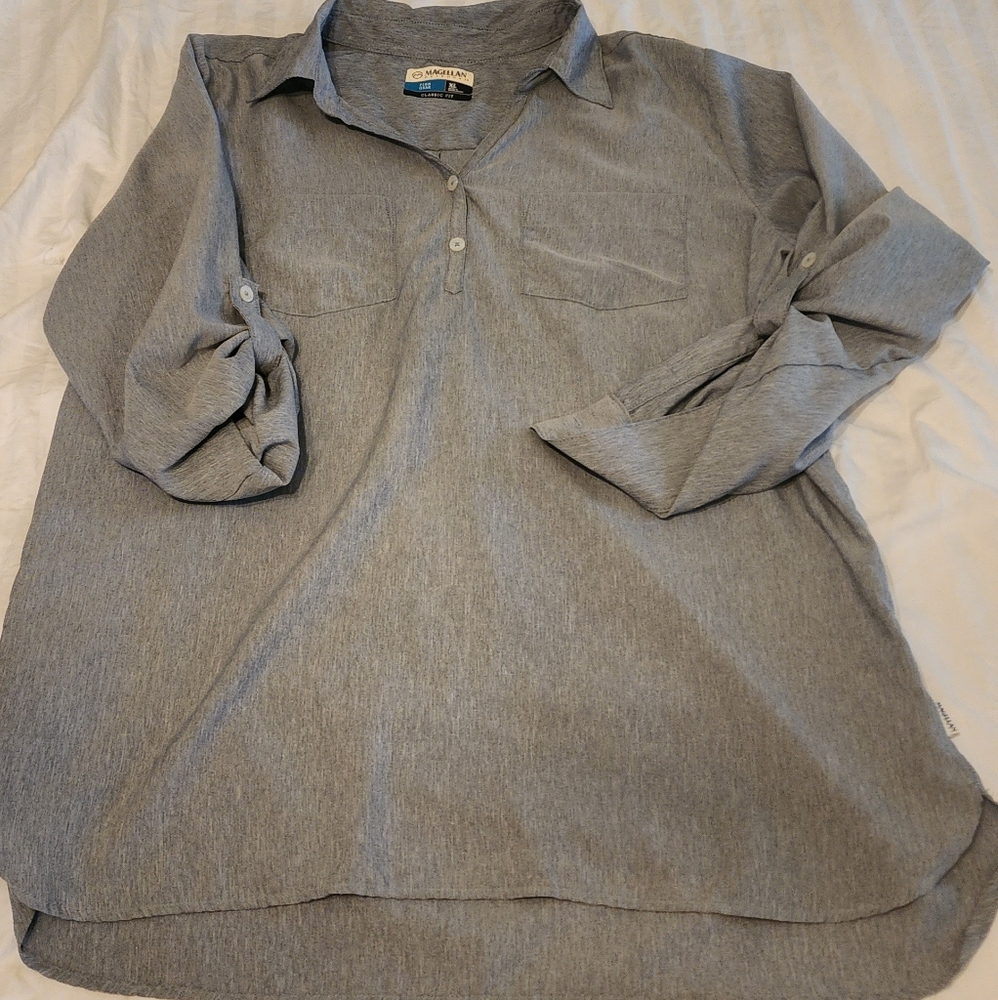 Magellan Gray Casual Button-Down Shirt
